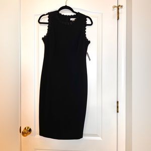 Calvin Klein | Little Black Pleated Dress with Floral Embroidery Sz. 6 NWT